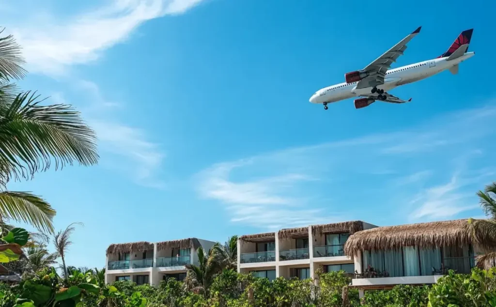 An airplane flying low