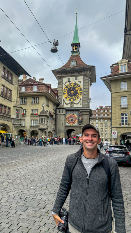 My photo of me in front of Bern's clock tower