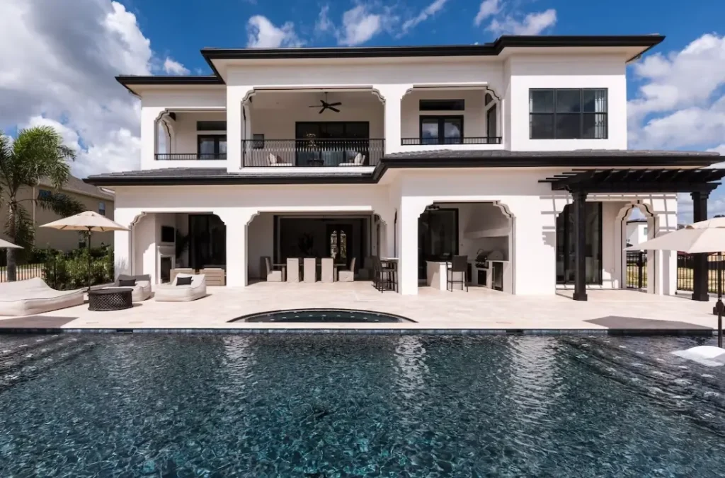 Exterior design with large pool