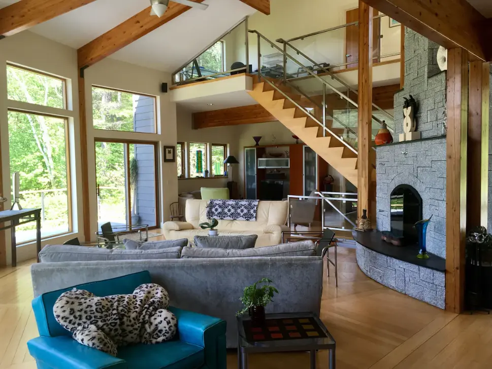 Open floor plan, main living area, media area & stairway to loft and 2nd floor