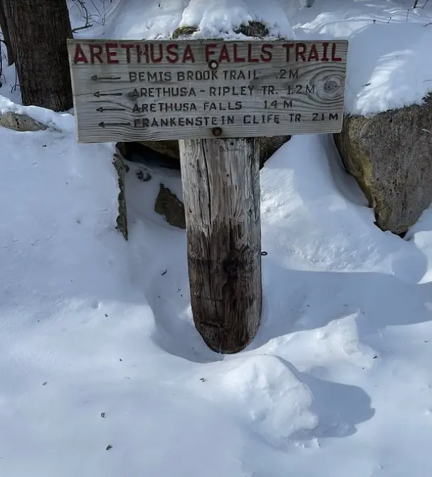 Arethusa Falls sign board