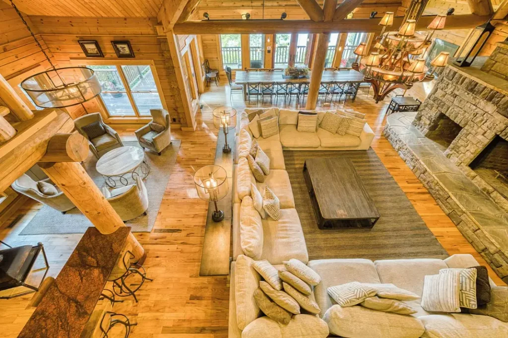 Living area with huge wrap around couch