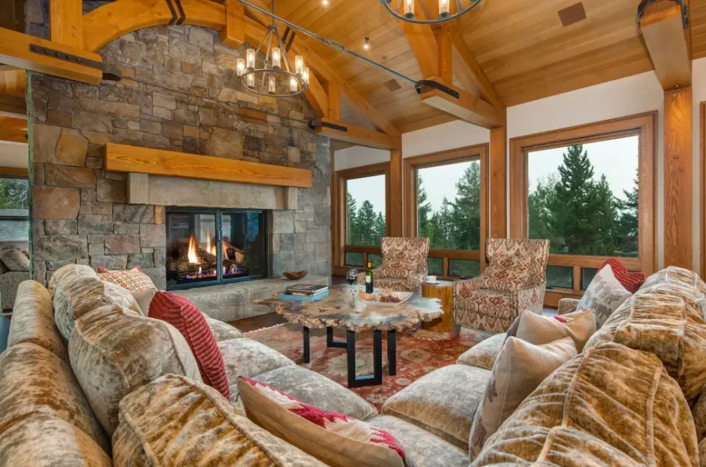Cozy interior with fireplace
