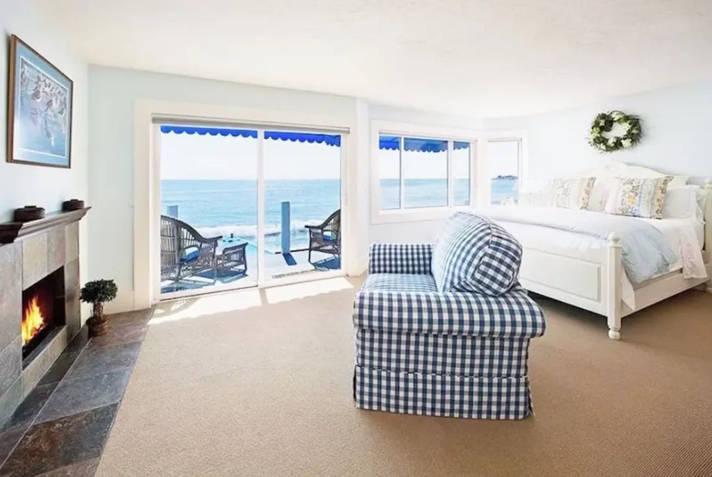 Cozy bedroom with waterfront views