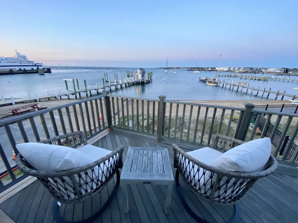 Upstairs deck off the master bedroom with elevated views of the harbor