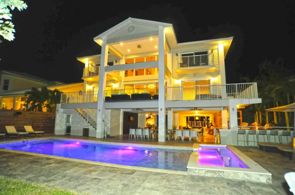 View by the Pool and built in Hot Tub at night