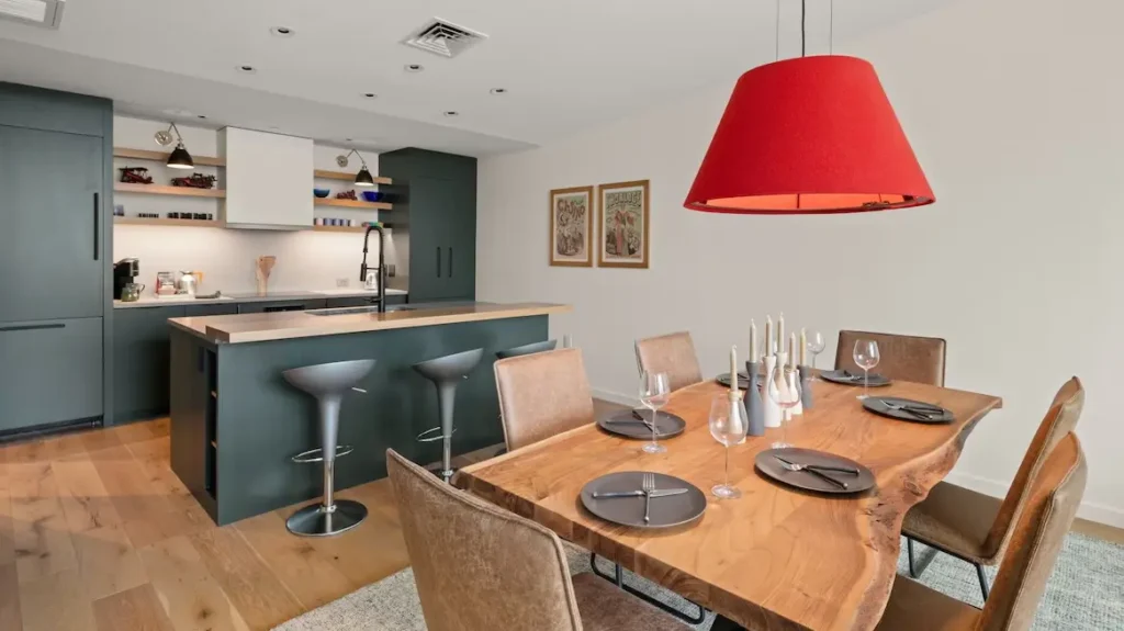 Clean look dining and kitchen area