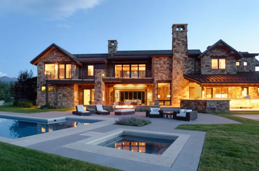 Back patio, outdoor heated seating, terrace, fireplace, pool & custom spa