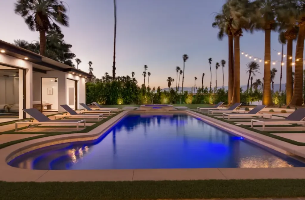 Swimming pool at sunset