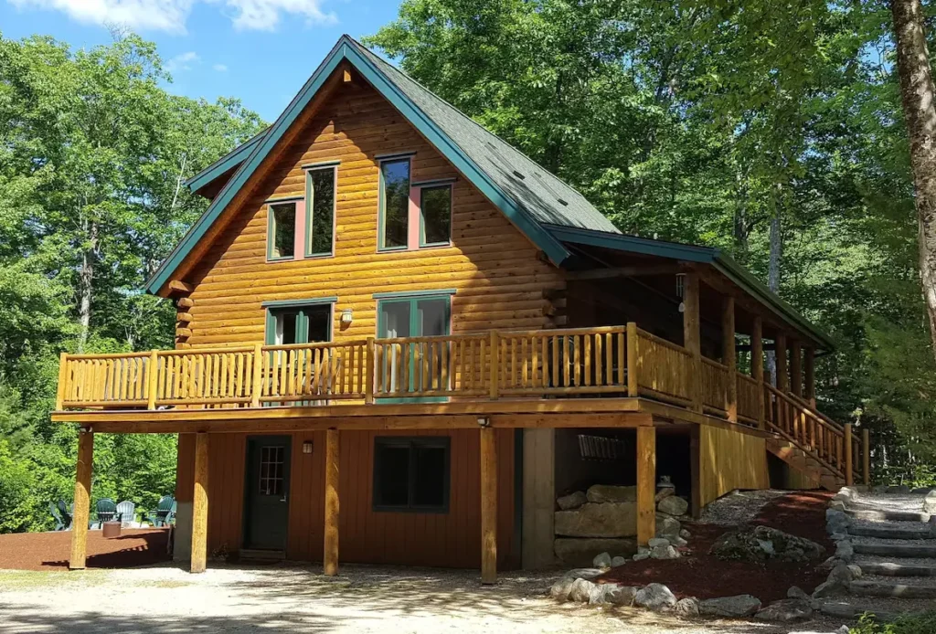 Side view of cabin and wrap-around porch