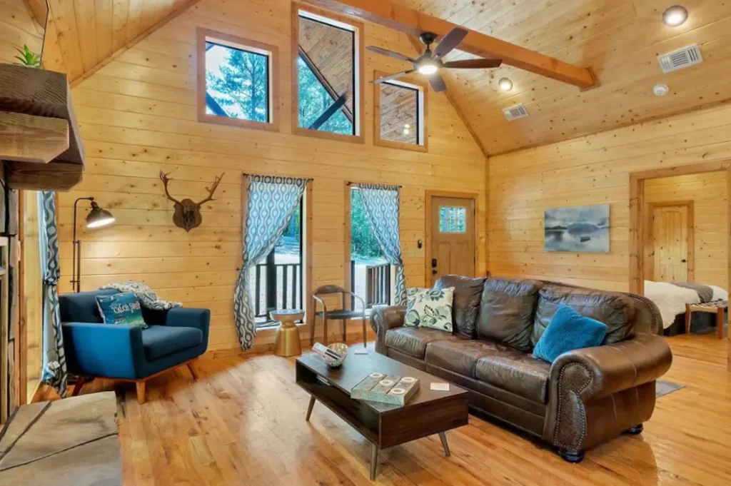 Lounge in the leather couch while you watch a good movie