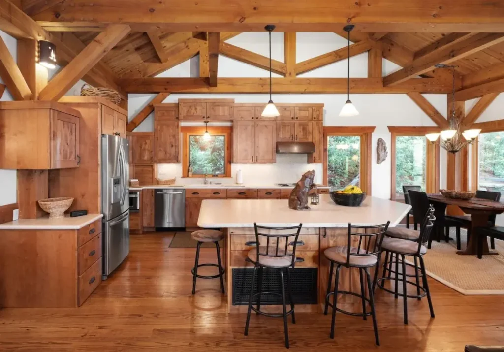 Fully stocked kitchen with dining area