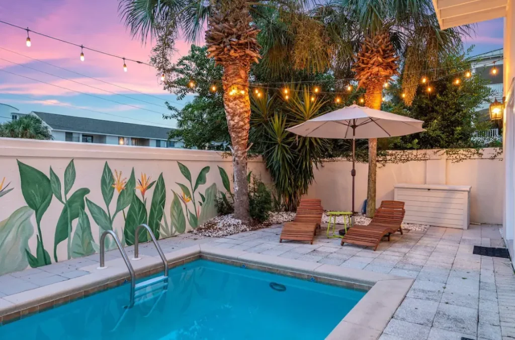 New private oasis pool with a beautiful custom mural