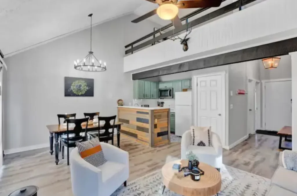 Living area and kitchen