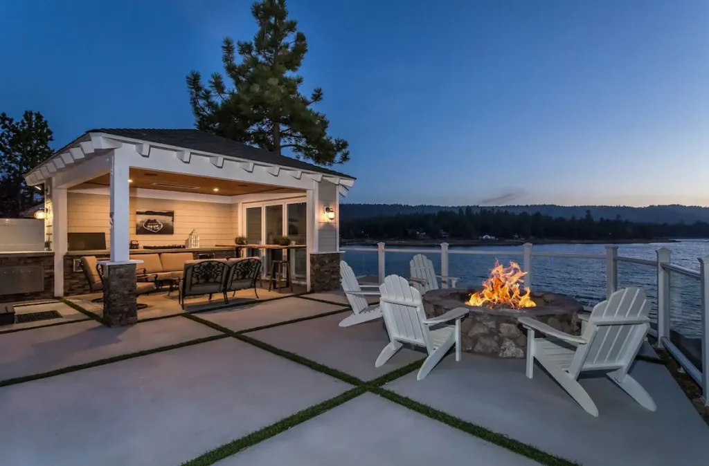 Heated gazebo with firepit and Lion BBQ, warming drawer, outdoor refrigerator