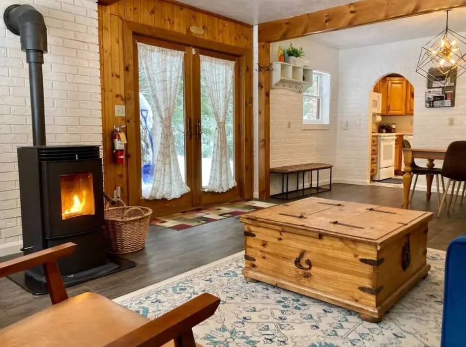 Living room with auto-start pellet stove