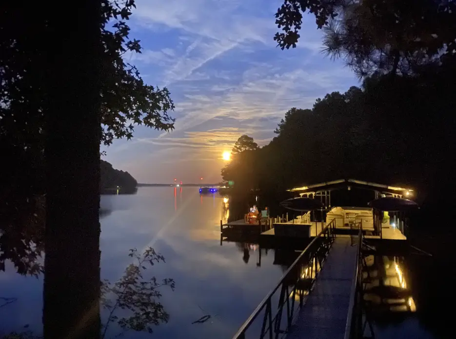 The moon rising in the distance