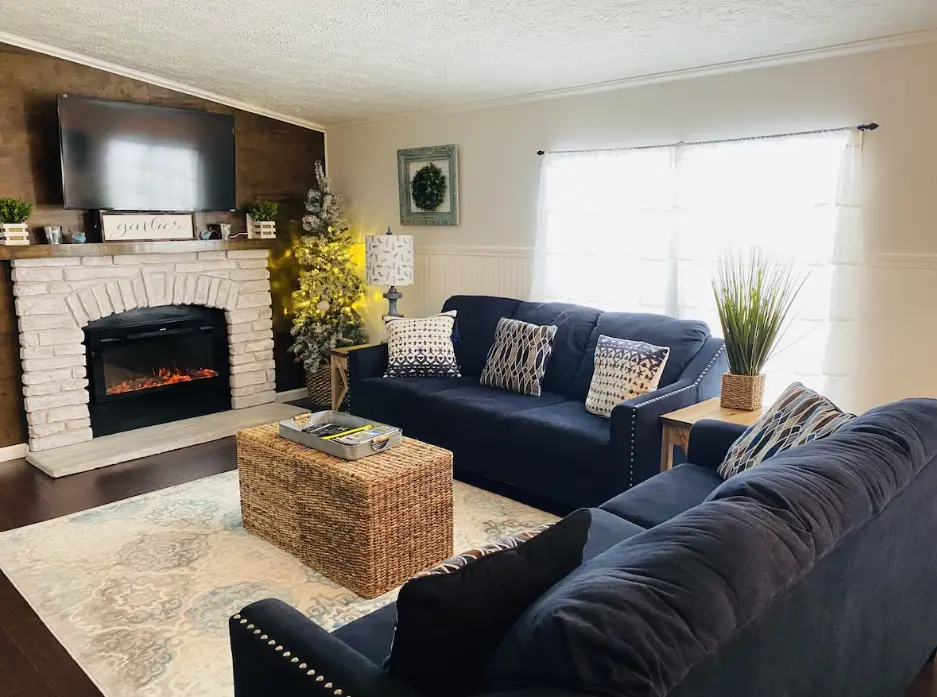 Family Room Features Sofa Sleeper, Full Sofa, Large Smart TV, Electric Fireplace