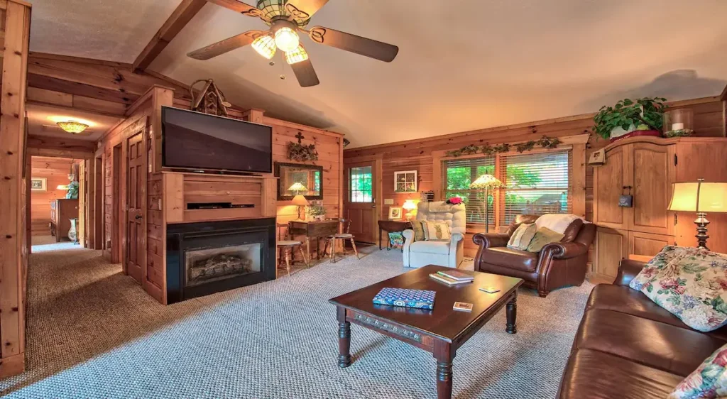 60 inch TV, full DVD collection, comfortable living area