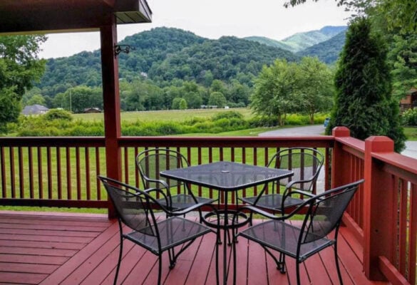 chairs on a deck at one of the Maggie Valley cabins