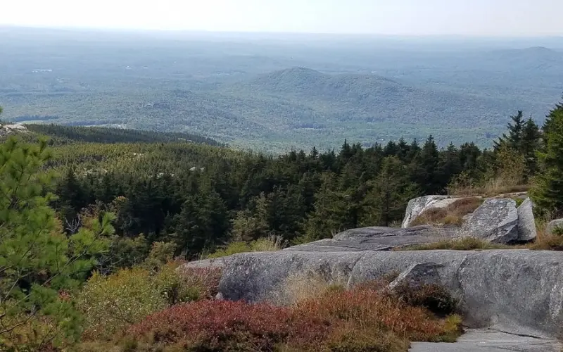 Mount Monadnock offers a panoramic view of forested hills and rocky outcrops.