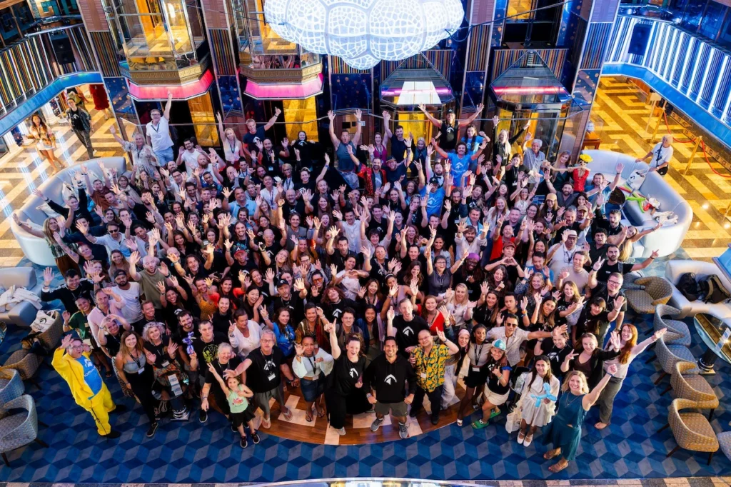 Remote workers and digital nomads at the Nomad Cruise 2026 conference aboard a cruise ship