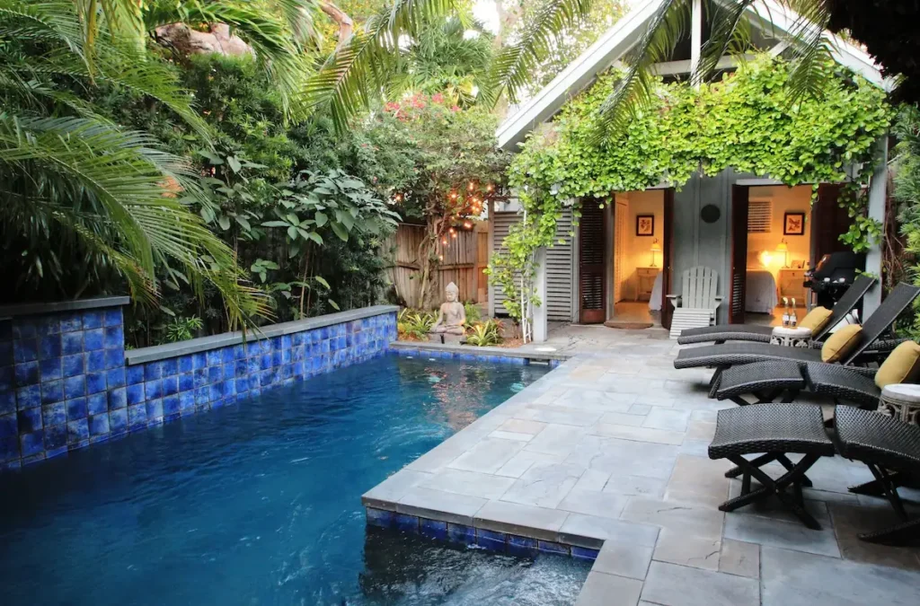 Exterior design with a pool