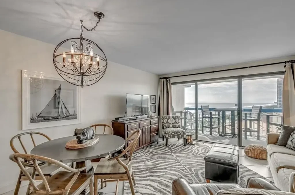Living room overlooking beach