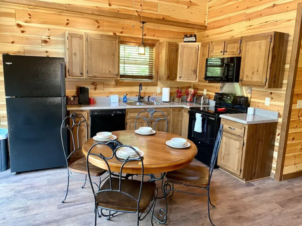 Fully stocked kitchen and dining area
