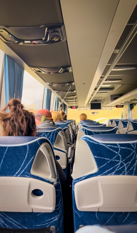 The seats on the Globus tour bus were cozy and spacious