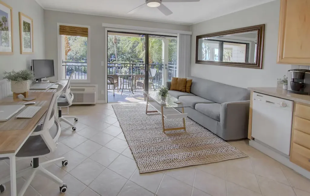 Bright and airy Living Area with two new desks and office chairs
