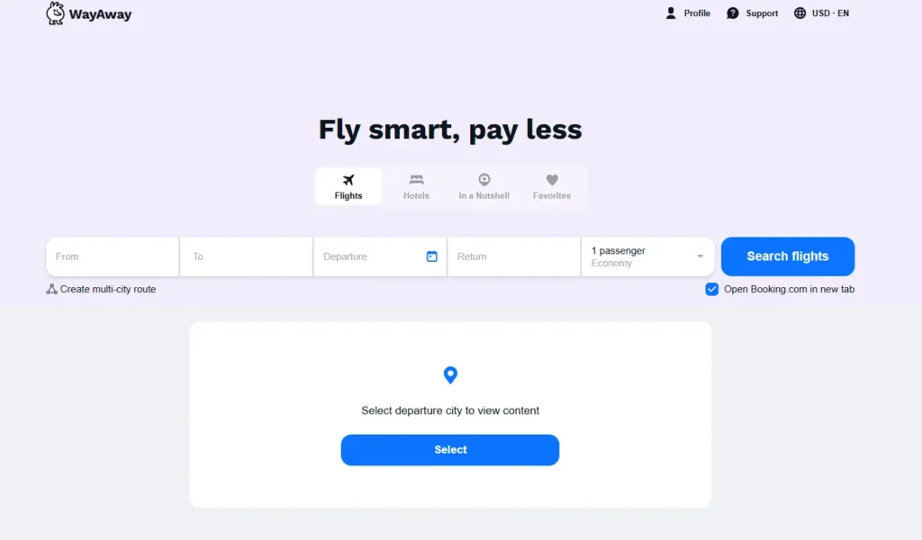WayAway homepage
