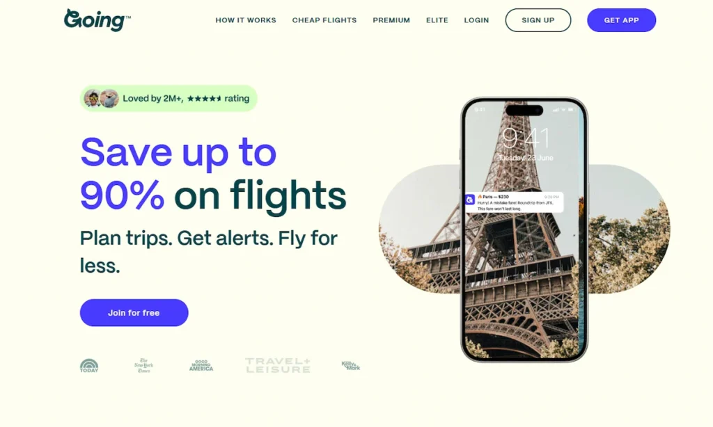 Homepage screenshot of Going.com