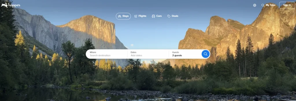 The Hopper homepage interface