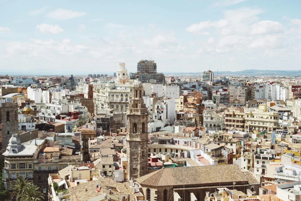 The historic Santa Catalina Church tower and skyline of Valencia