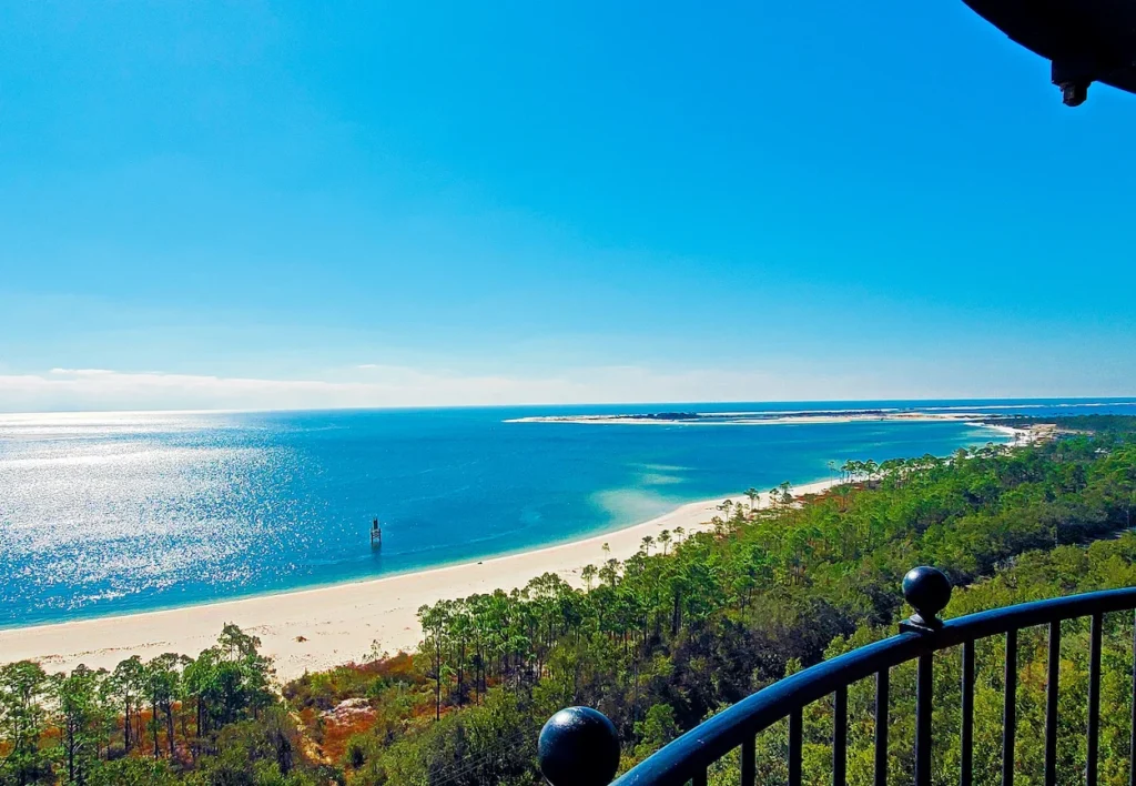The sandy coastline of Cape San Blas in Florida viewed from a balcony