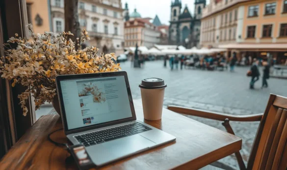 Beautiful digital nomad cafe overlooking Prague