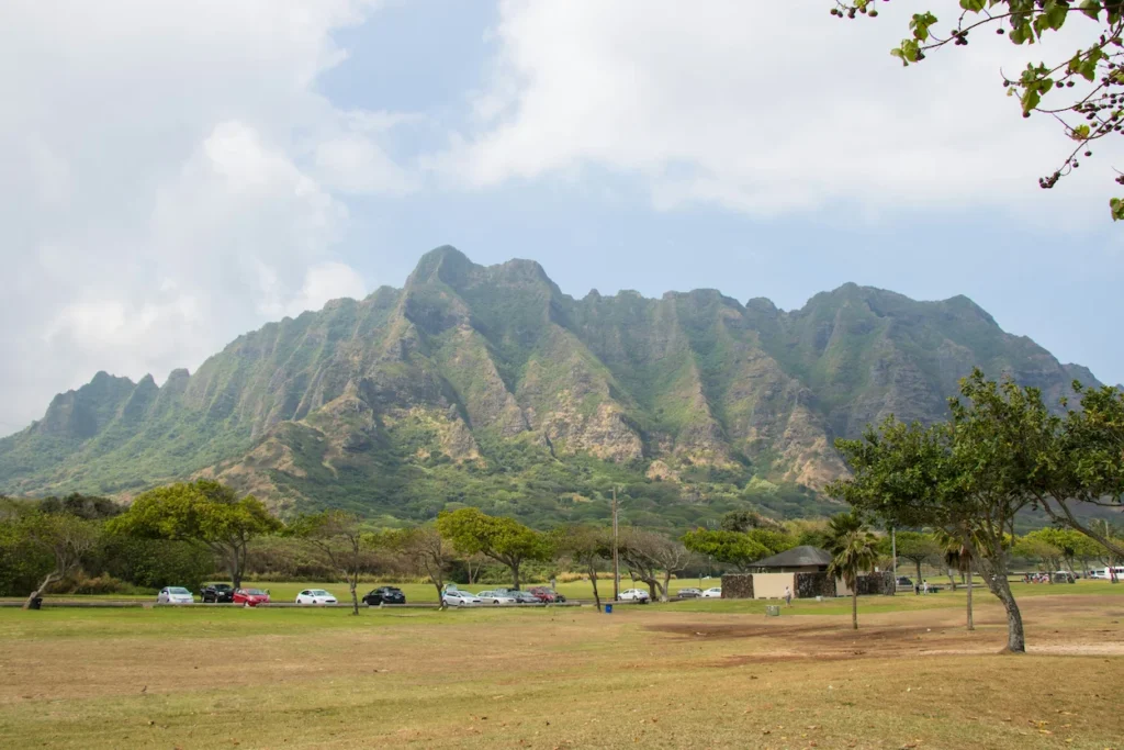 The majestic green peaks of the Koolau mountain range viewed from Kualoa Regional Park
