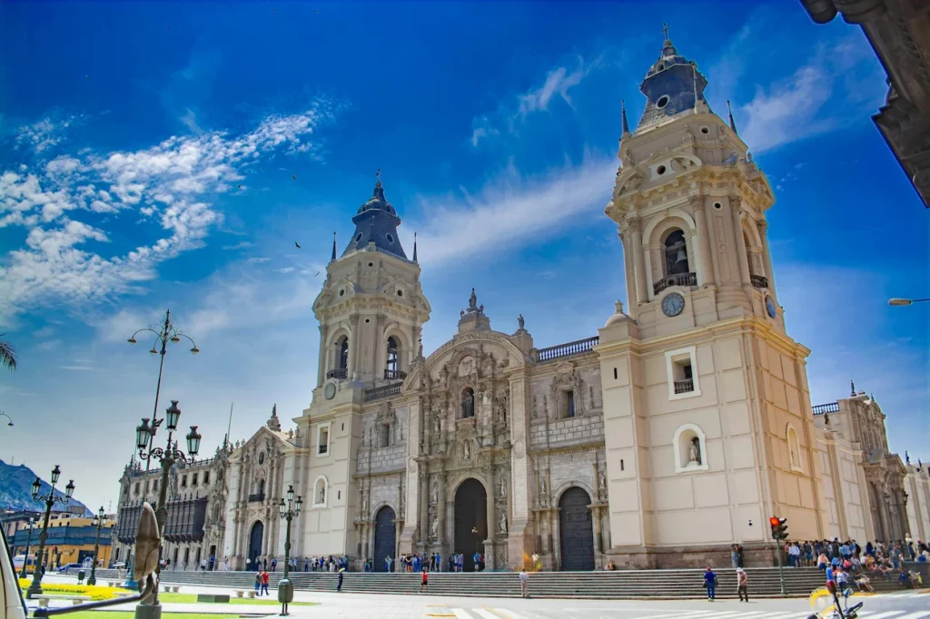 Cathedral of Lima with twin towers and stone facade
