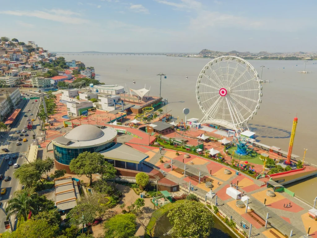 La Perla ferris wheel and entertainment park on the Malecón 2000 boardwalk next to the Guayas River