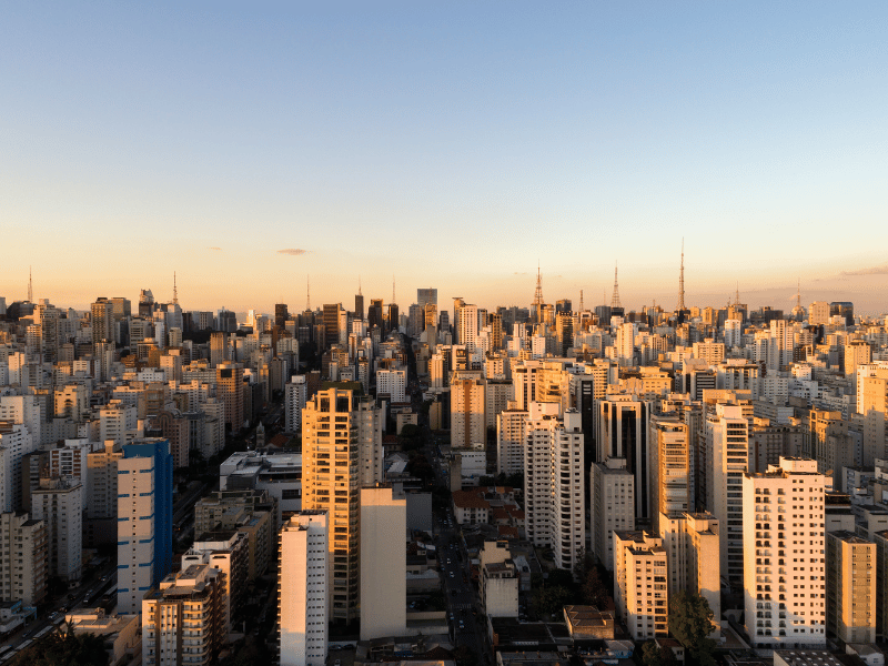 the skyline of São Paulo, one of the cheapest places to fly to in South America