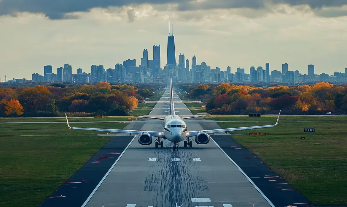 Airplane flying over Chicago