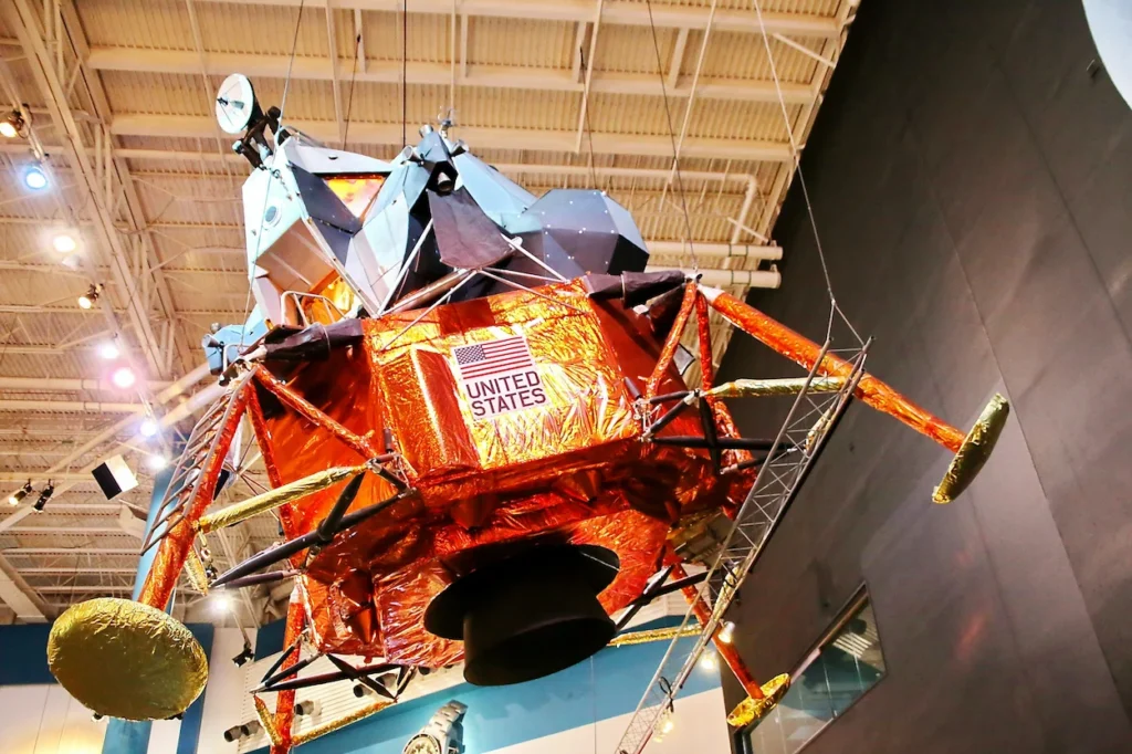 An Apollo Lunar Module spacecraft replica on display at Space Center Houston