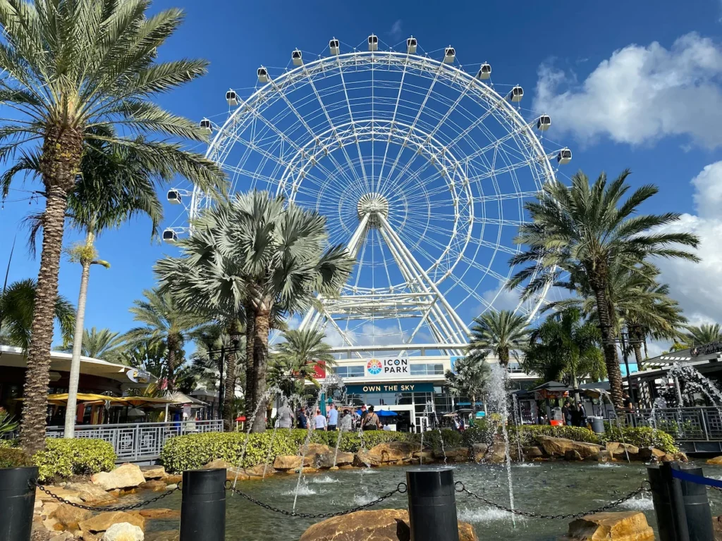 The large Orlando Eye observation wheel structure at ICON Park