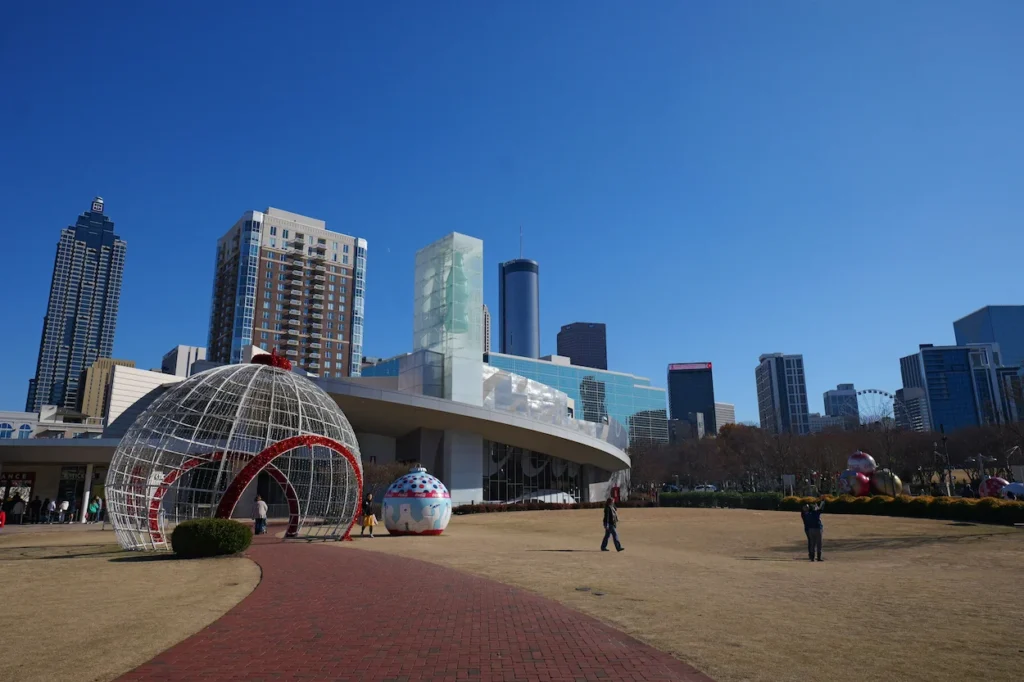 Exterior entrance plaza of the World of Coca-Cola museum at Pemberton Place in Atlanta