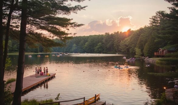 Adult summer camp on a lake
