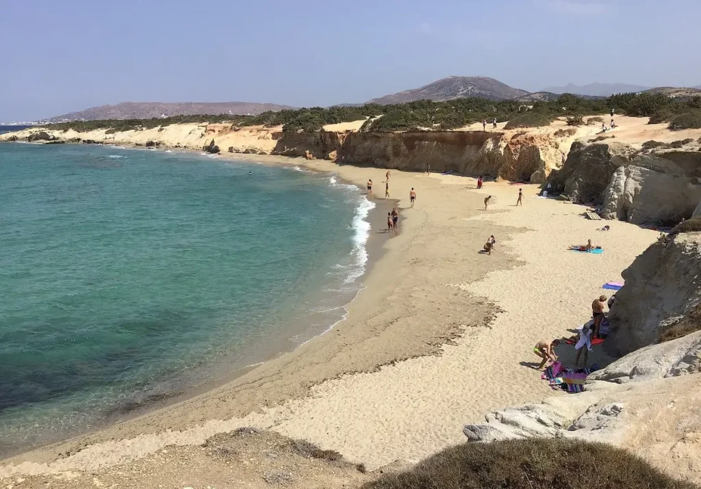 A scenic high-angle view of Alyko Beach
