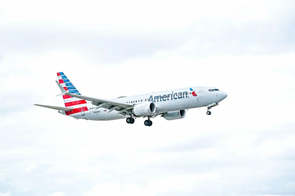 American Airlines Boeing 737 MAX passenger jet flying