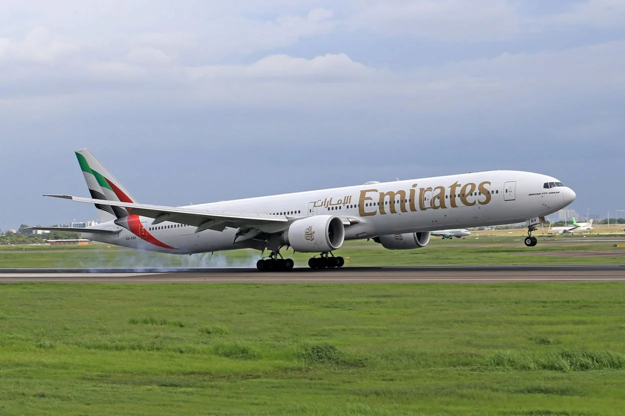 An airplane owned by Emirates, a Middle Eastern carrier that is one of the best airlines to fly to Greece