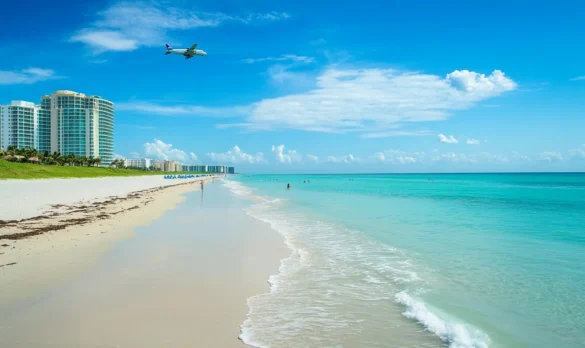 Airplane flying over beach in Florida